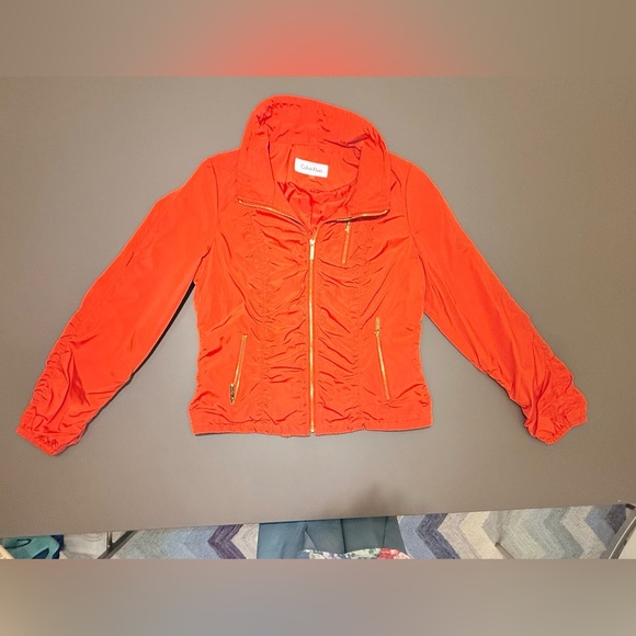 Calvin Klein Red/Orange Lightweight Bomber Jacket w/ Gold Hardware Large - Picture 2 of 10